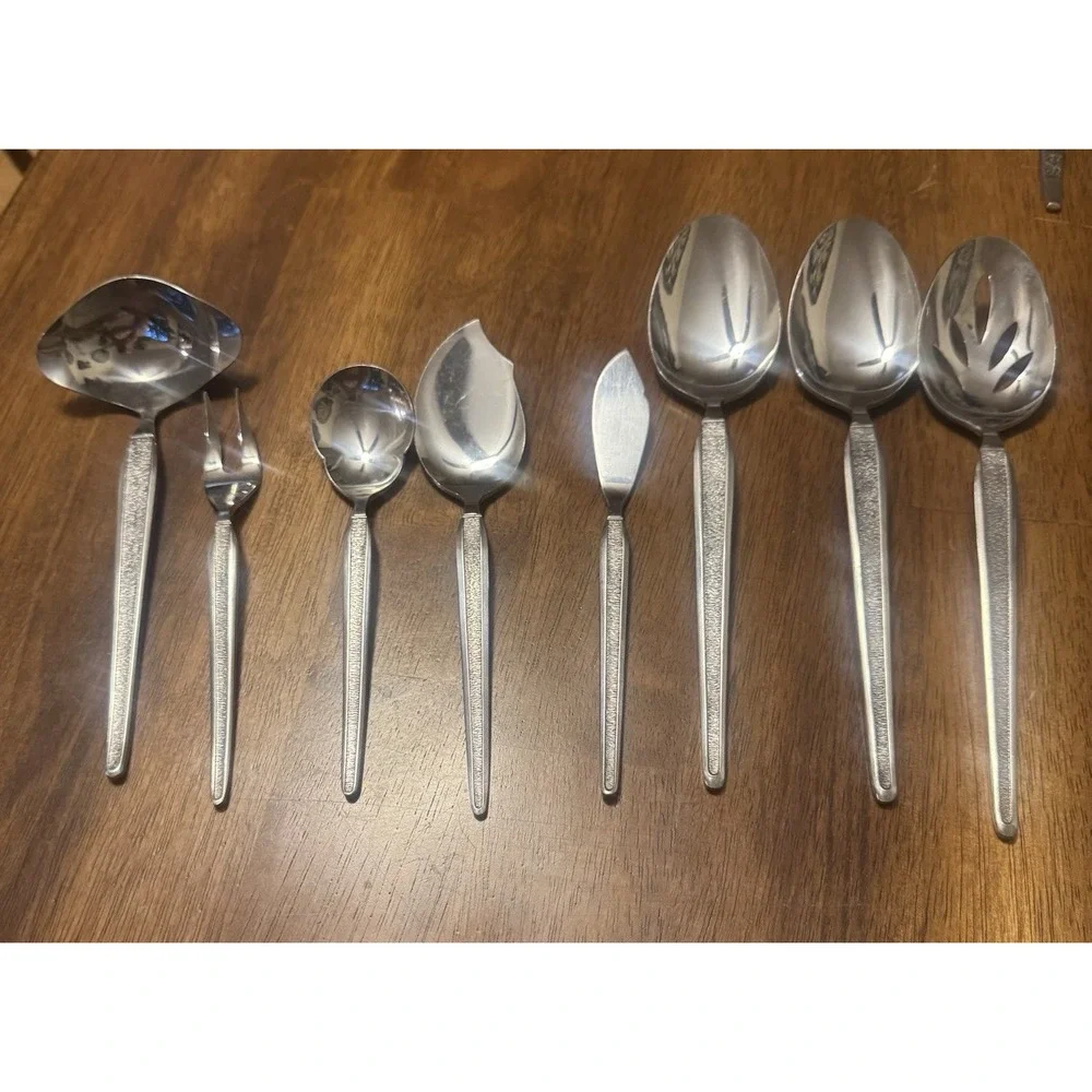 Royalton, 7pc Stainless Steel Silver Serving Utensil Set Textured Made in Japan